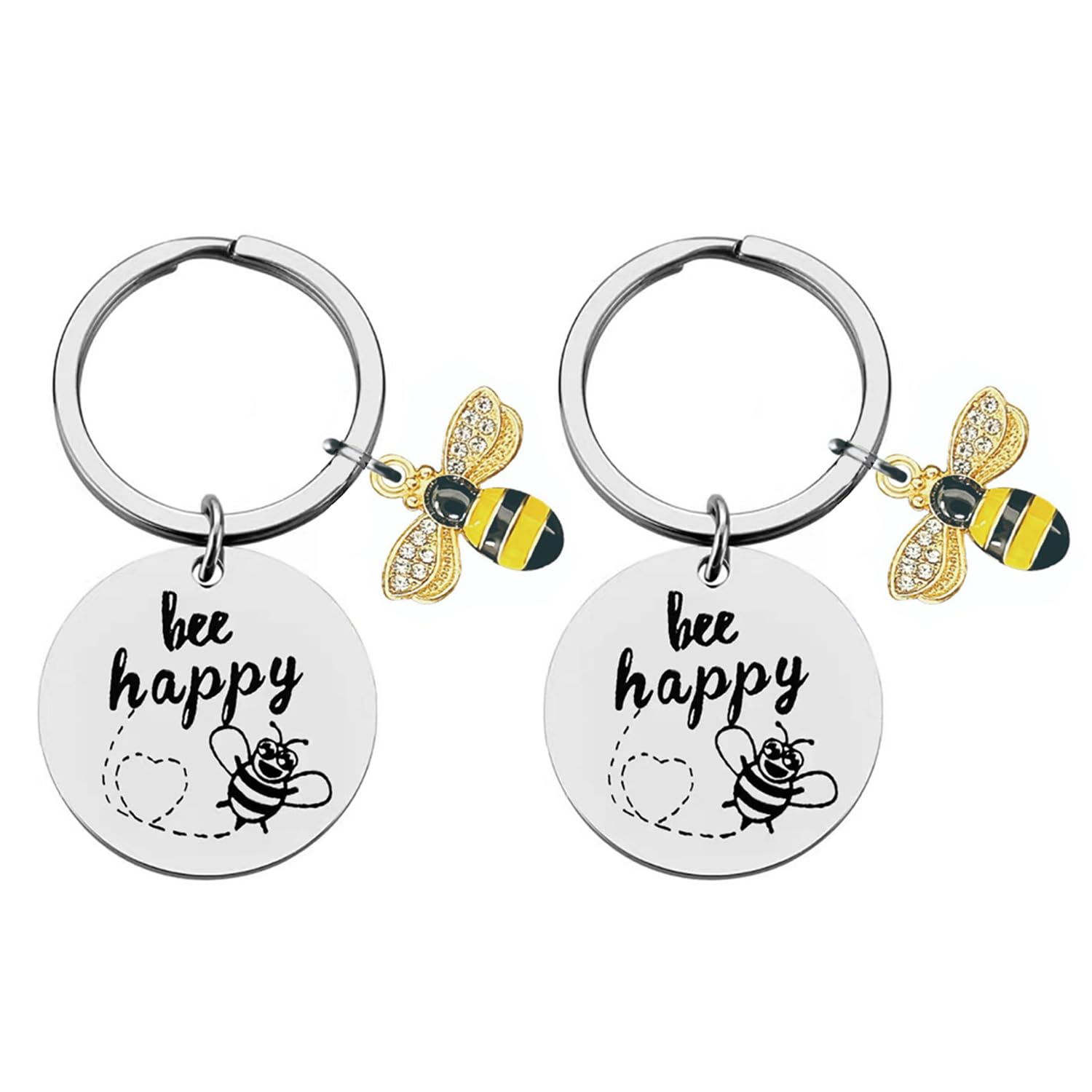 ZEACCT2-Pack Bee Keychain, Motivational Keychain, Stainless Steel Bee Keychain, Stainless Steel Teacher Keychain, Gift Bee Keychain, Birthday Keychain, Gift Keychain,Thank You Gift (Silver)