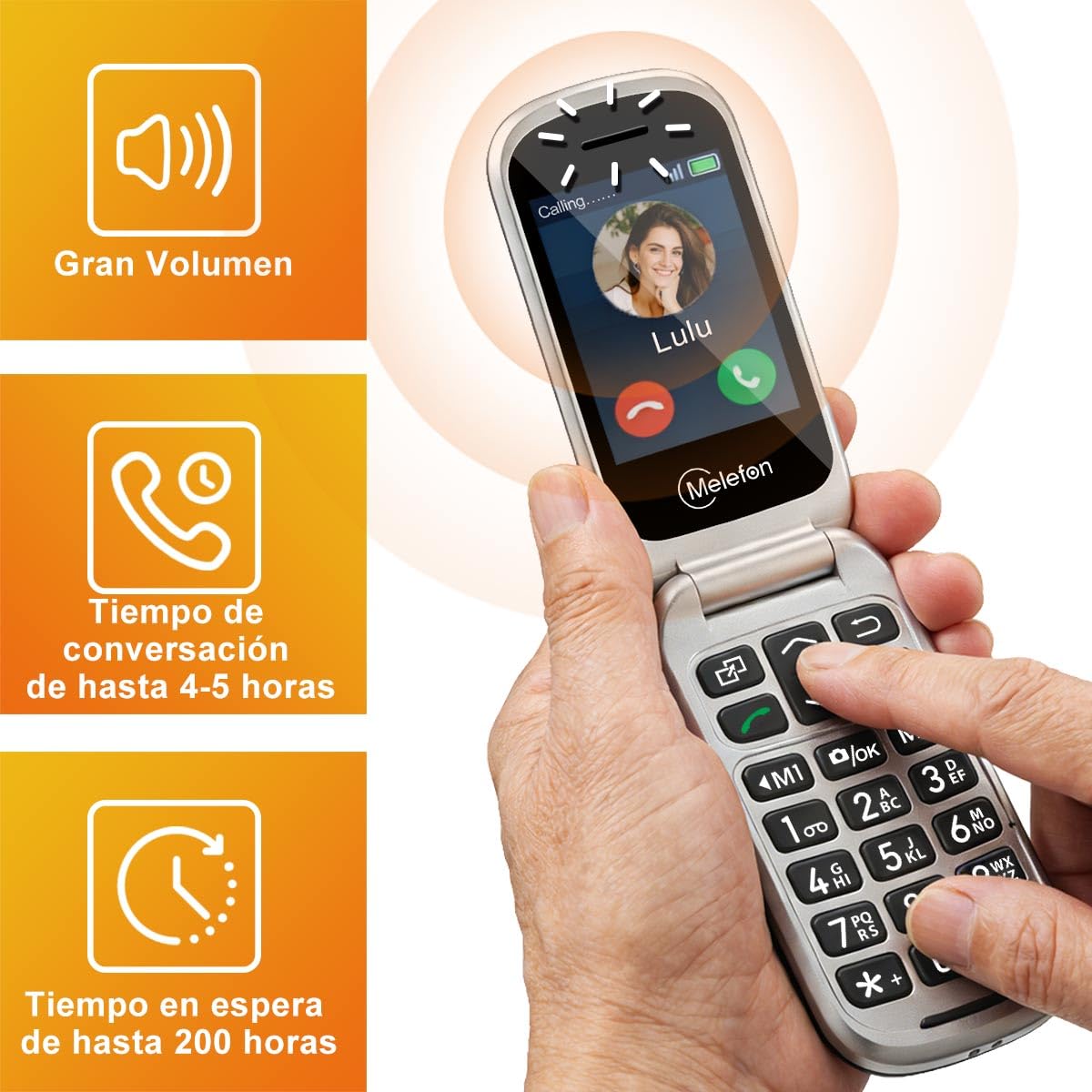 4G Teléfono Móvil de Tapa para Mayores, Botones y Teclas Grandes, Doble Pantalla de 2,4+1,44 Pulgadas, Botón SOS, Bateria 1350mAh, USB-C, Base de Carga, Volumen Alto, Fácil Uso para Ancianos