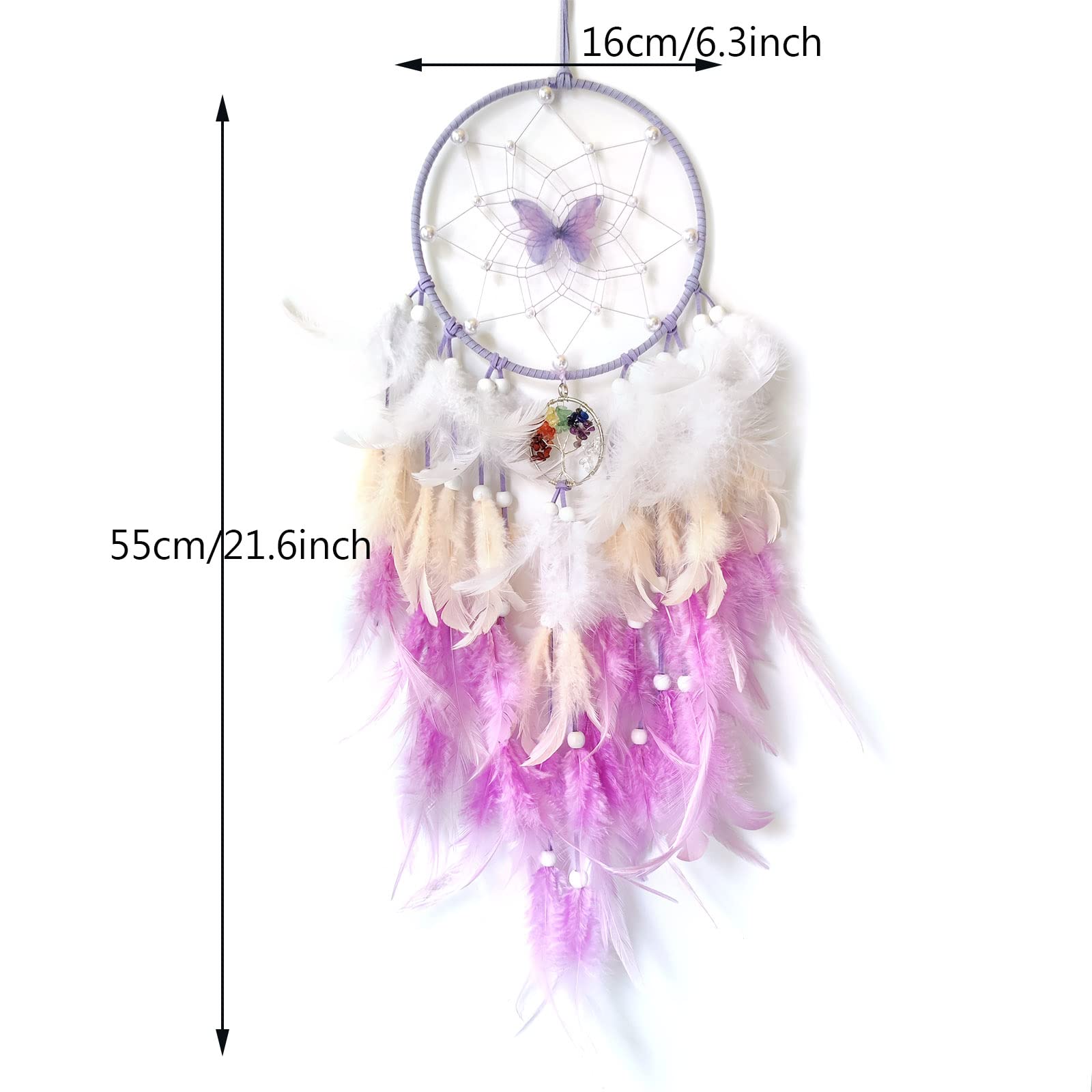 SOYUZU Purple Dream Catcher Wall Decor Feather Dream Catchers with Crystal Tree of Life Pendant Handmade Dreamcatcher Wall Hanging Ornament for Bedroom Living Room Home Decor