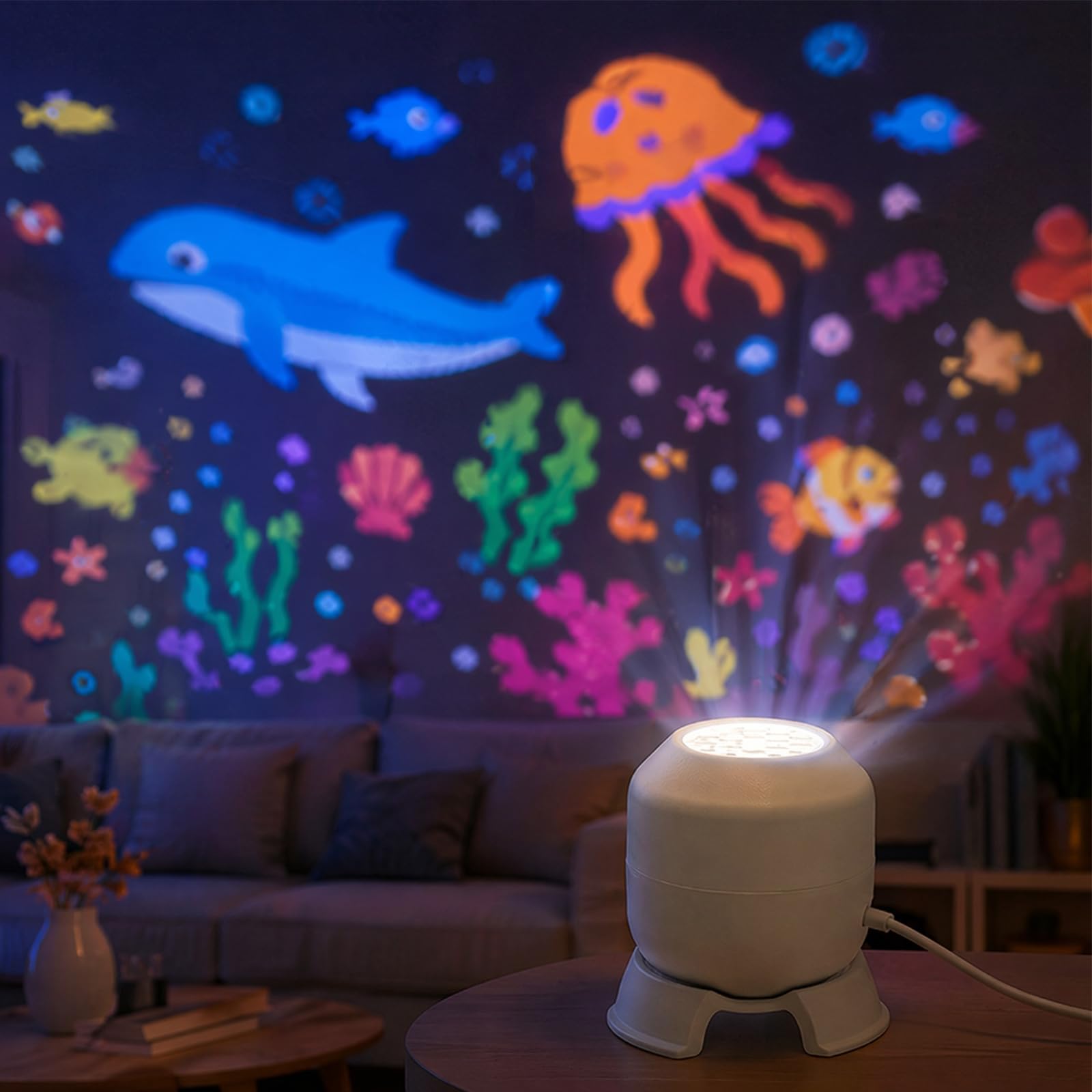 Dynamic Rotating LED Projector Light, 360° Ocean Wave Galaxy Night Light
