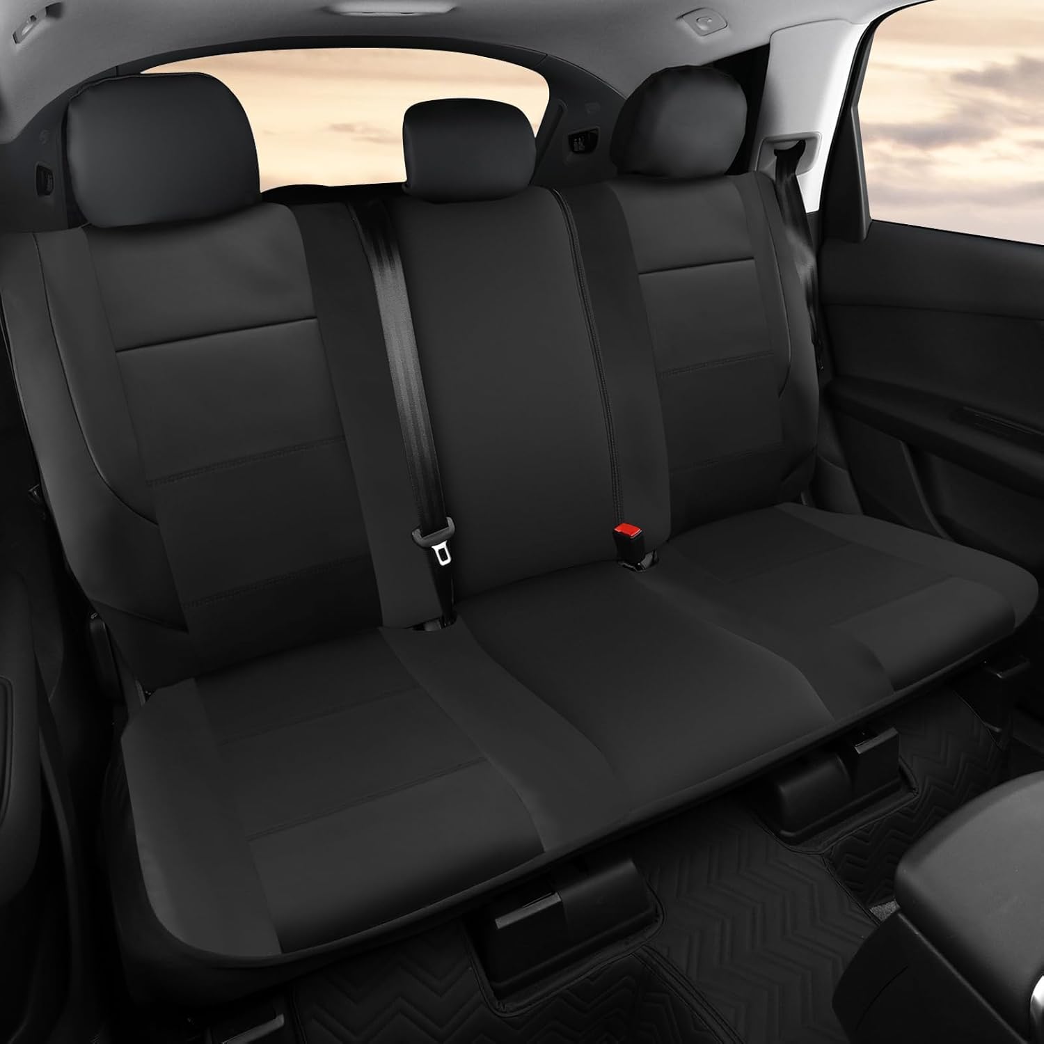 GIANT PANDA Rear Car Seat Cover Custom Fit Toyota Tacoma 2016 2017 2018 2019 2020 2021 2022 2023 Double & Crew Cab and Extended Cab,SR, SR5, Limited, TRD Pro, Sport, Off-Road, Faux Leather (Black)