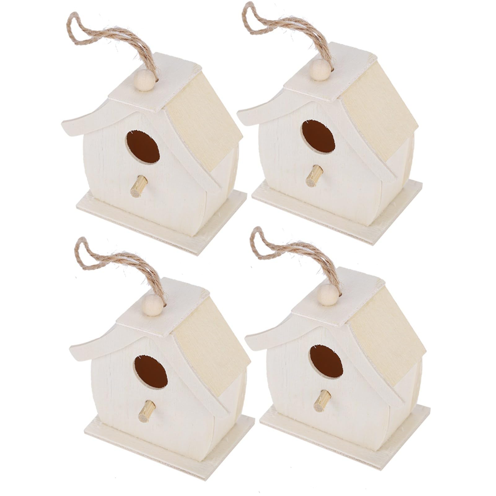 Set 4 Mini Casette Uccelli Legno Platano 7x4x7cm Da Appendere Giardino | Ornamento Rustico Resistente Agli Agenti Atmosferici Piccoli Uccelli Birdwatching