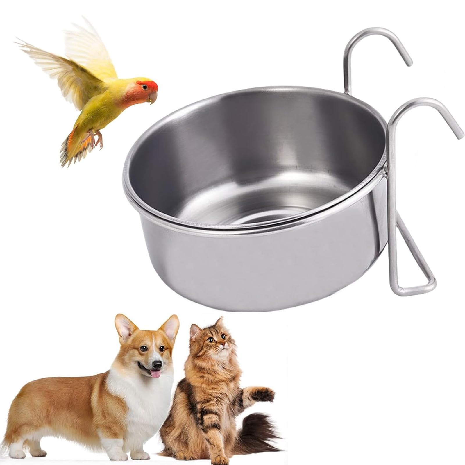 1-Piece Dog Crate Water Bowl Clip On, Stainless Steel Pet Water Bowl, Hanging Crate Bowl for Dog Cages, Hanging Bowl Water Bowl Food Feeder, Bird Water Bowl for Parrots