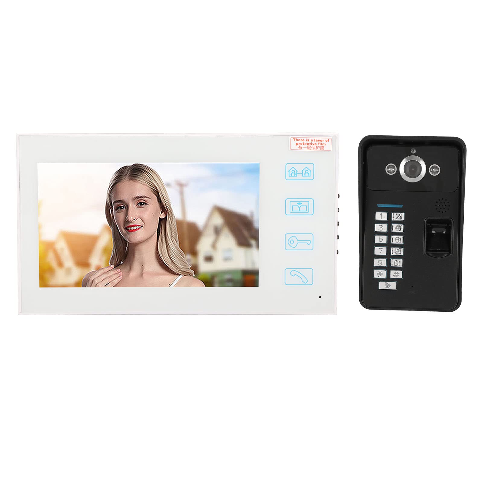 Sistema Videocitofono da 7 Pollici, Videocitofono Campanello Video HD LCD Vivavoce Monitor Videocitofono, Monitor Password Identificazione Impronte Digitali TFT Cablato con Visione Notturna per la(#1)