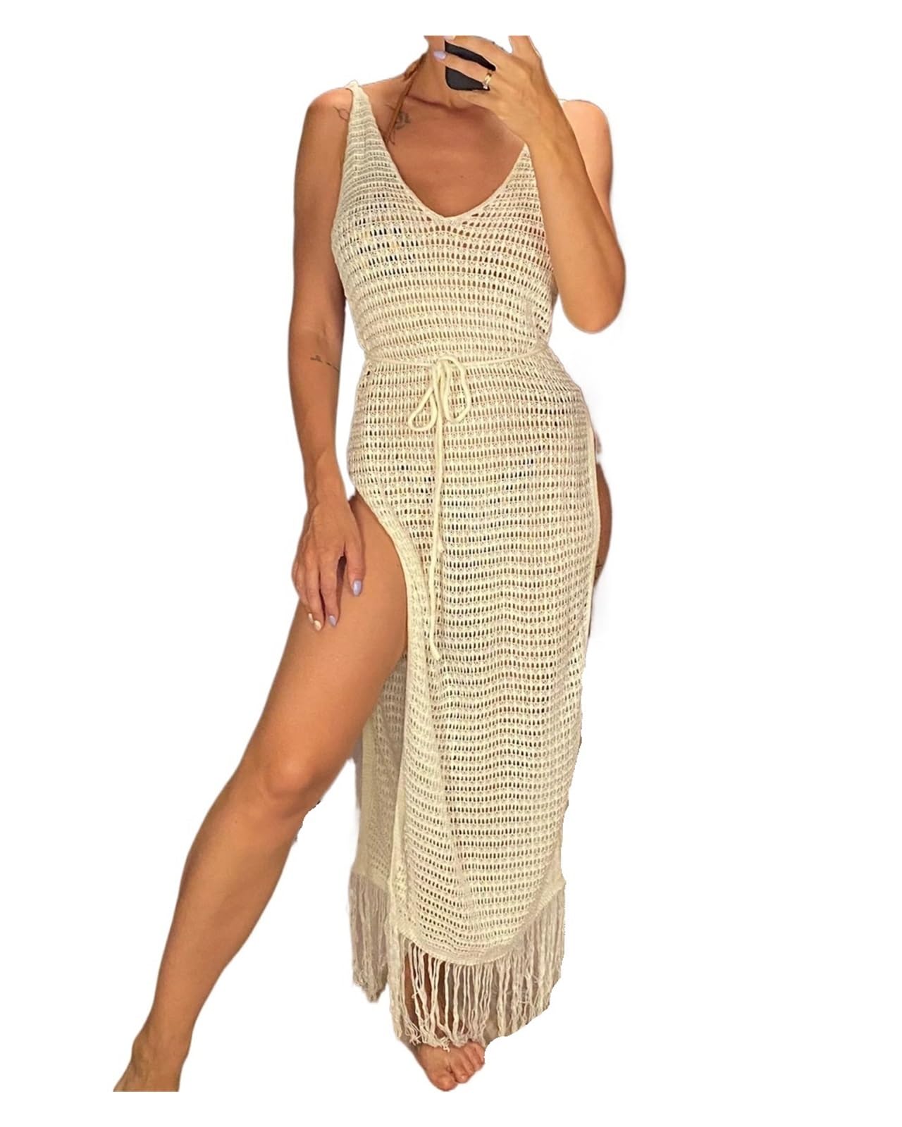 Prendas para cubrir el bañador, Bikini con flecos y borlas for mujer, Túnica de playa de ganchillo, multicolor, S-XL