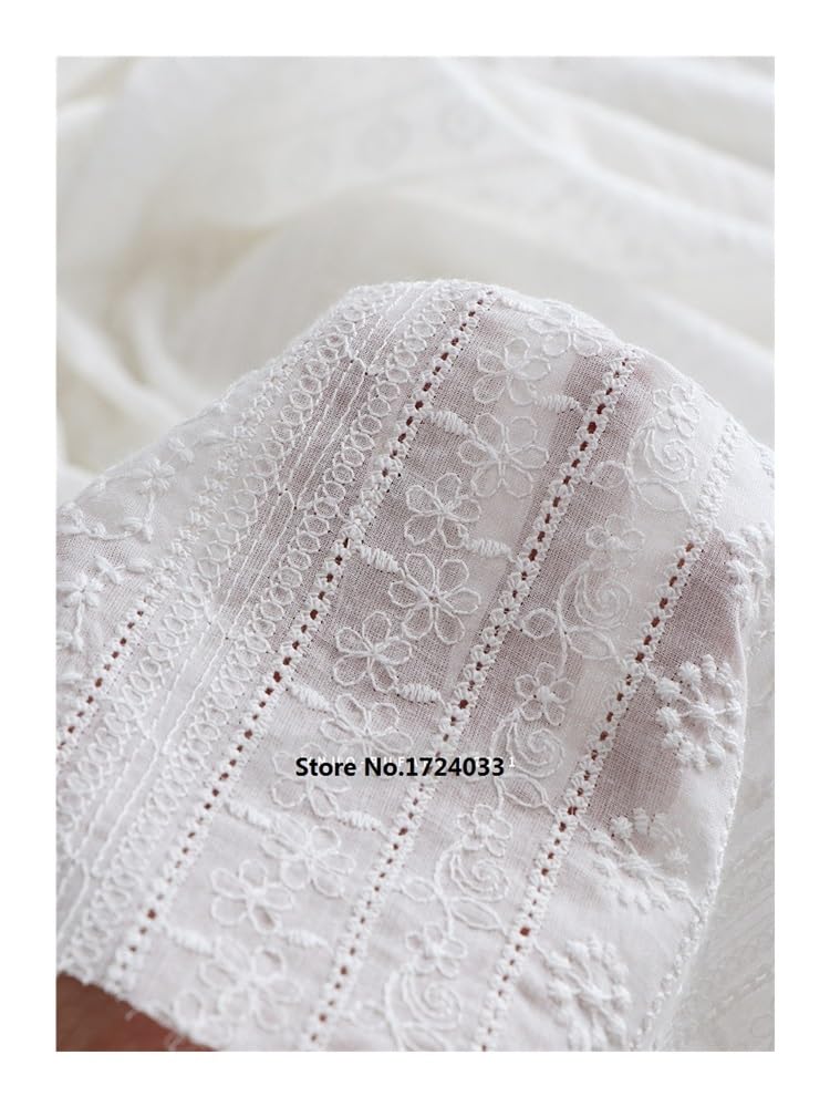 Tissu 100 % pur coton brodé doux et fin 125 cm de large pour rideau/vêtements Blanc