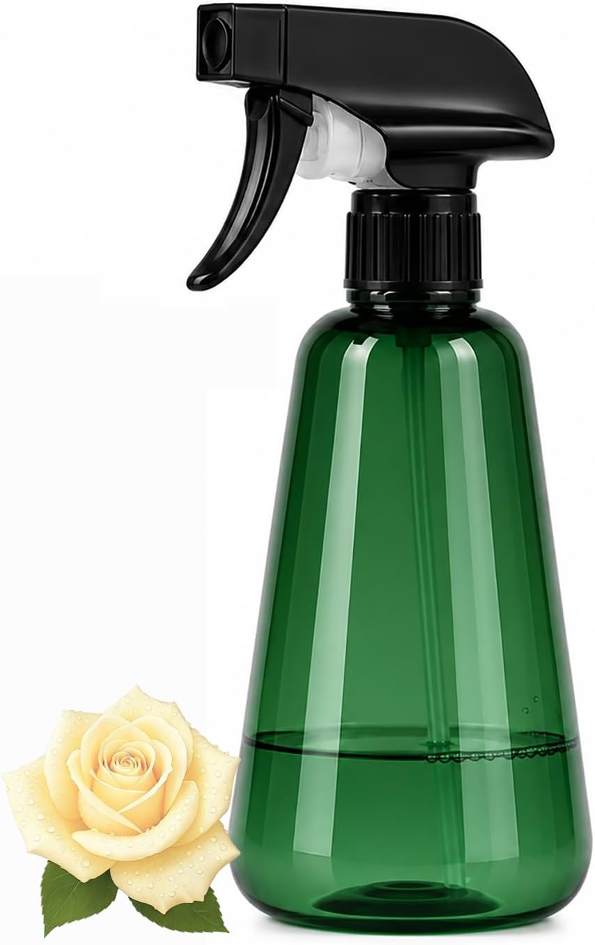 500ml Plant Spray Bottle, 17OZ Fine Mist Water Sprayer for Indoor Plants, Refillable Trigger Spray Bottle for Gardening, Hair Styling & Cleaning, Leak-Proof（Green）