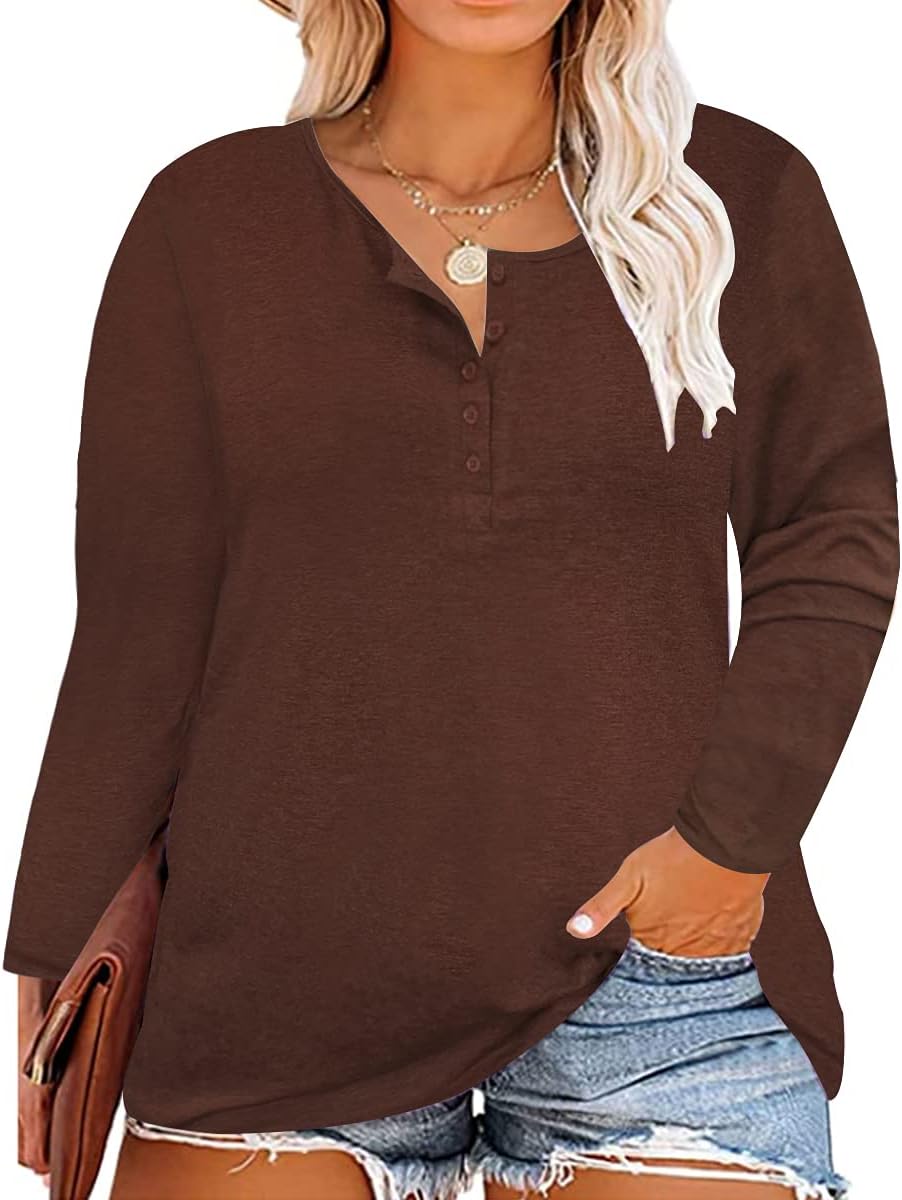 RITERA Womens Plus Size Top Long Sleeve Henley Shirt Fall Casual Pullover XL-5XL