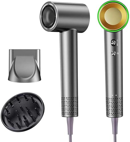 Miniatura 1 de Secador de pelo, motor sin escobillas de 150,000 RPM, secado ultrarrápido con 3 ajustes de calor y luces LED, tecnología de iones negativos,