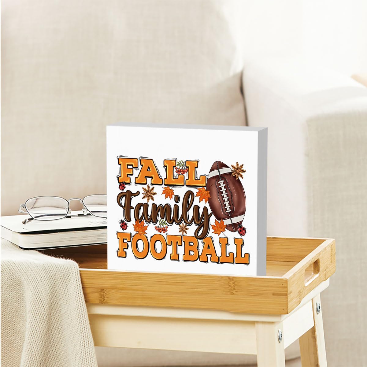 Fall Football Sign Front Door Decor - Hanging Wooden Wreath For Autumn Harvest Thanksgiving Home Decorations