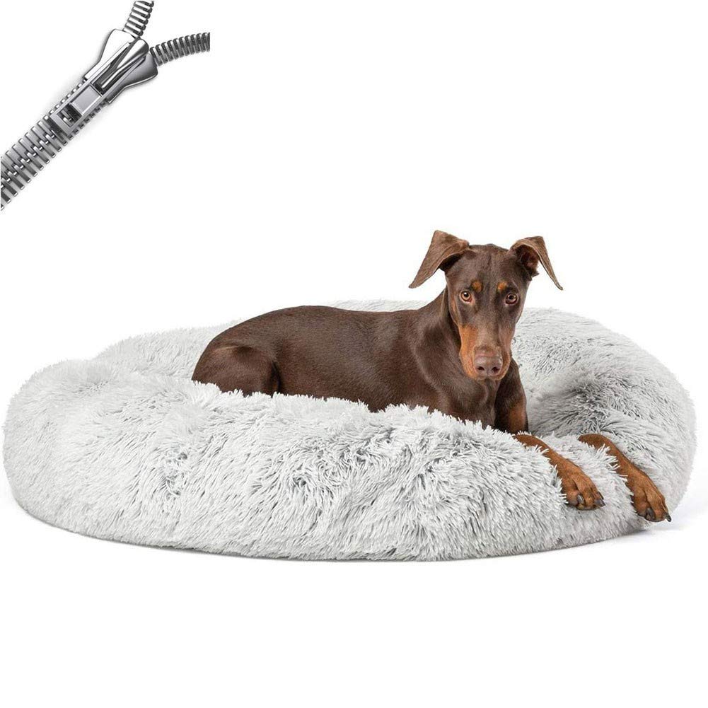 Cama Perro Grande Invierno - Colchón Perro Lavable Desenfundable Redonda Donut Nido Suave - Antiestres Relajante Anti Ansiedad -Cama Redonda Para Mascotas Apto Para Perros GrandesLight Gray-60cm