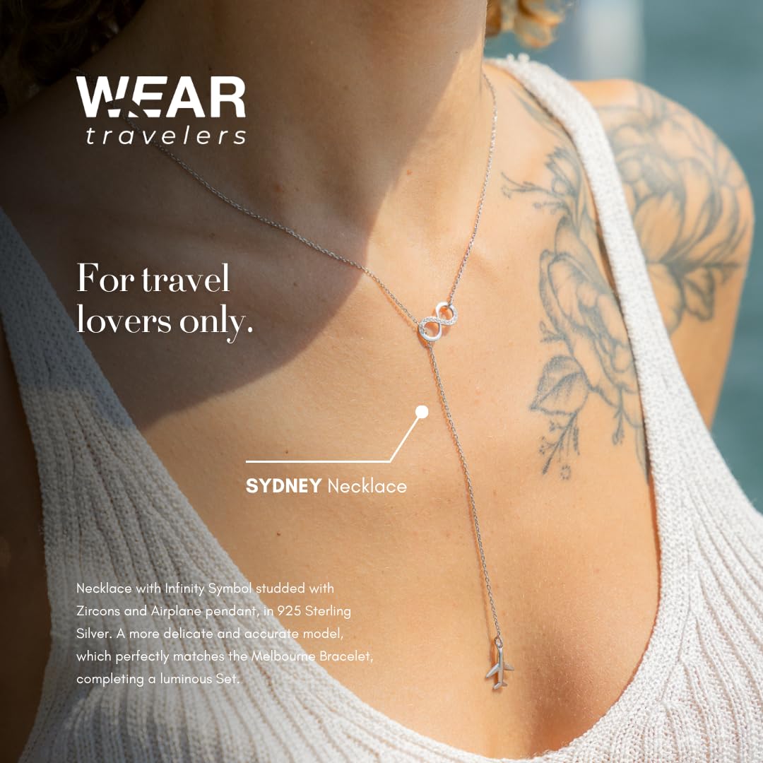 WearTravelers Collana Aereo e Infinito in argento 925 con zirconi - Idea Regalo per Donna Viaggiatrice - Prodotto Made in Italy - Modello Sidney