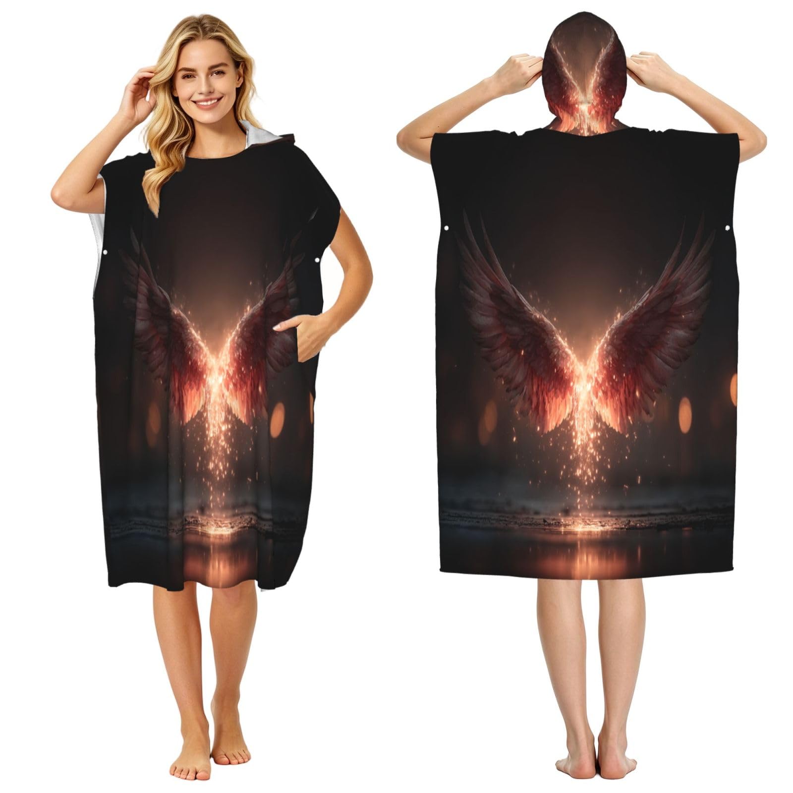 DTHKJNLSF Flame Wings Adult Hooded Beach Poncho Towel