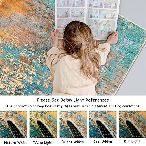 Lahome Modern Abstract Runner Rug - 2x4.3 Washable Hallway Rug Runner Soft Bathroom Mat, Non Slip Indoor Throw Carpet Runner for Bedside Camper Basement Laundry Room Front Door, Rosy Clouds