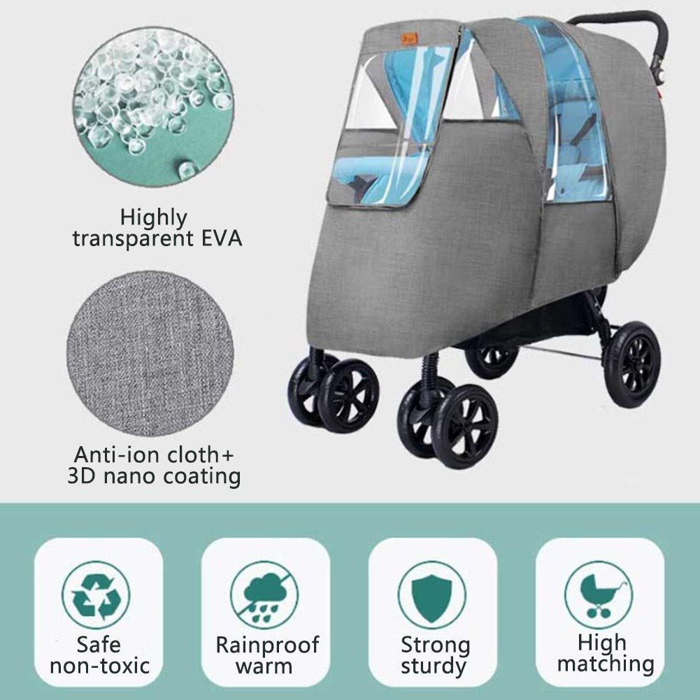Habillage Pluie pour Poussette Double, Imperméable Durable avec Ventilation Capote de Pluie Universelle pour Chariots et sœursGray