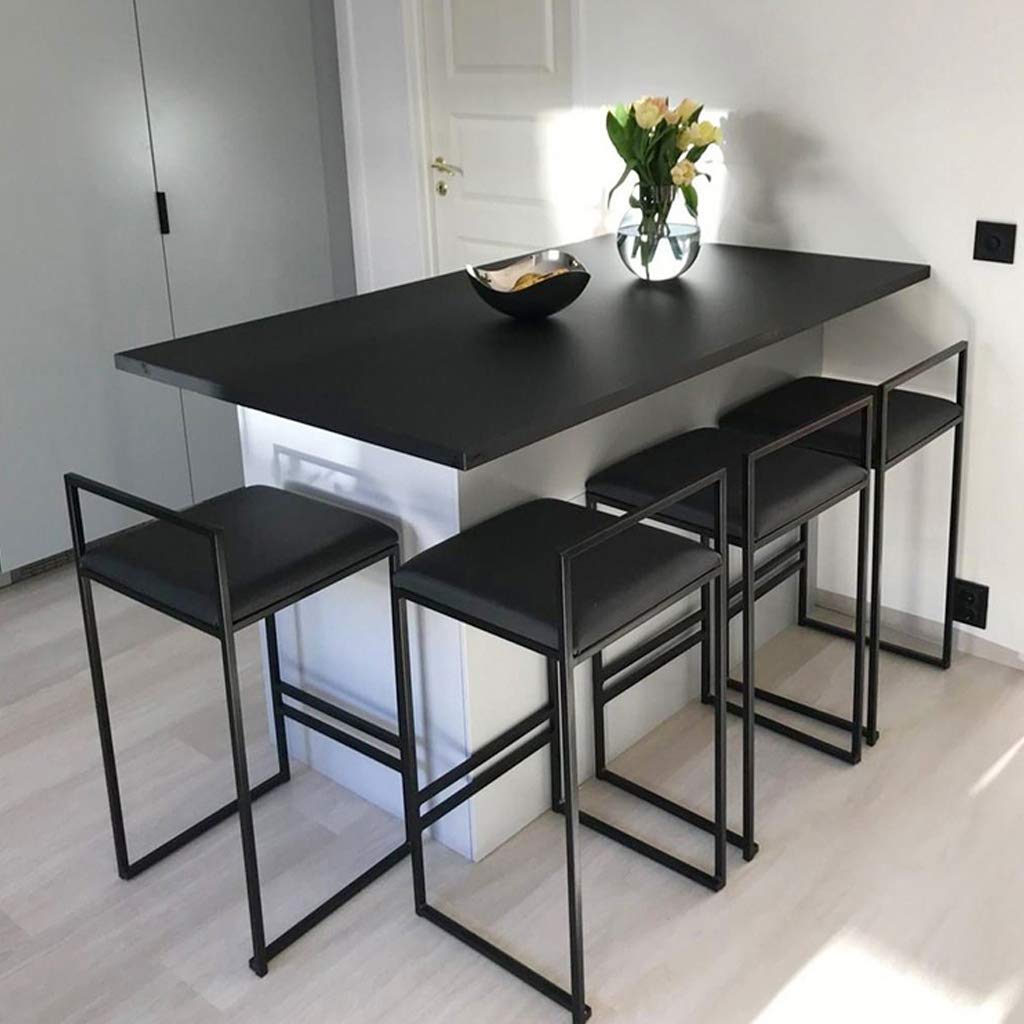 JJHOME-ChairElegant Home Décor Square Velvet Seat Barstools Chairs with Black Metal Base, Kitchen Breakfast Bar Stool Footrest, Bistro Counter Pub Cafe Height, Modern Design