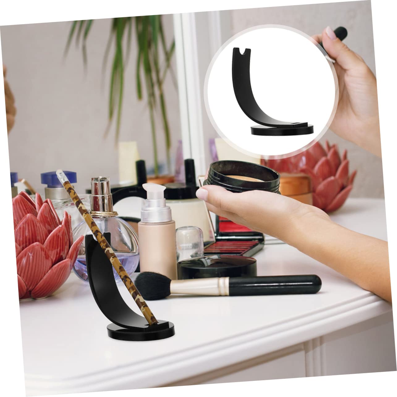 TEHAUX 6piezas Soporte De Maquillaje Acrílico Negro Para Lápices y Pinceles Organizador De Escritorio Estante Vertical Para Almacenamiento De Cosméticos y Accesorios De Belleza