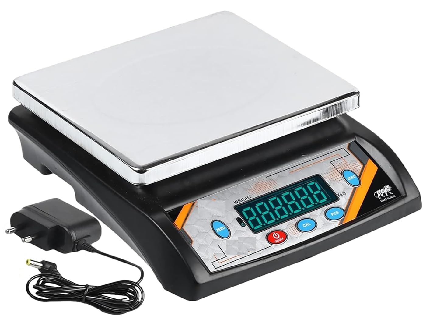 Weighing Scale 30Kg Capacity | Rechargeable with Front & Back Double Display | Green Digital Weight Machine | 8.5 x 7 Inch SS Pan for Shop, Grocery, Parcel, Restaurant, Fruit, Home & Kitchen Use