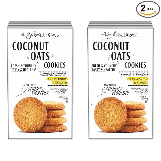 The Baker's Dozen Handmade Coconut Oats Cookies | Delicious Fresh And Crunchy Cookies | Wholesome and Flavourful Treats | Preservative-free | Eggless | Pack of 2 x 150g