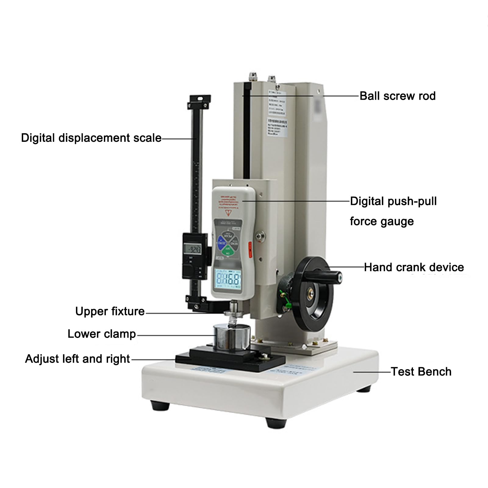 Manueller Push-Pull-Prüfstand, 500N Digitales Push-Pull-Messgerät, Radbetrieben, Hub 200 Mm, Mit Digitalem Lineal, USB-Datenausgang, Für Laborspannungstests