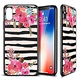 iPhone X Case, ESR Floral Flower Pattern Cover for Girls/Women [Anti Scratch PC Back + Soft Bumper] with Black Matte Silicone for 5.8