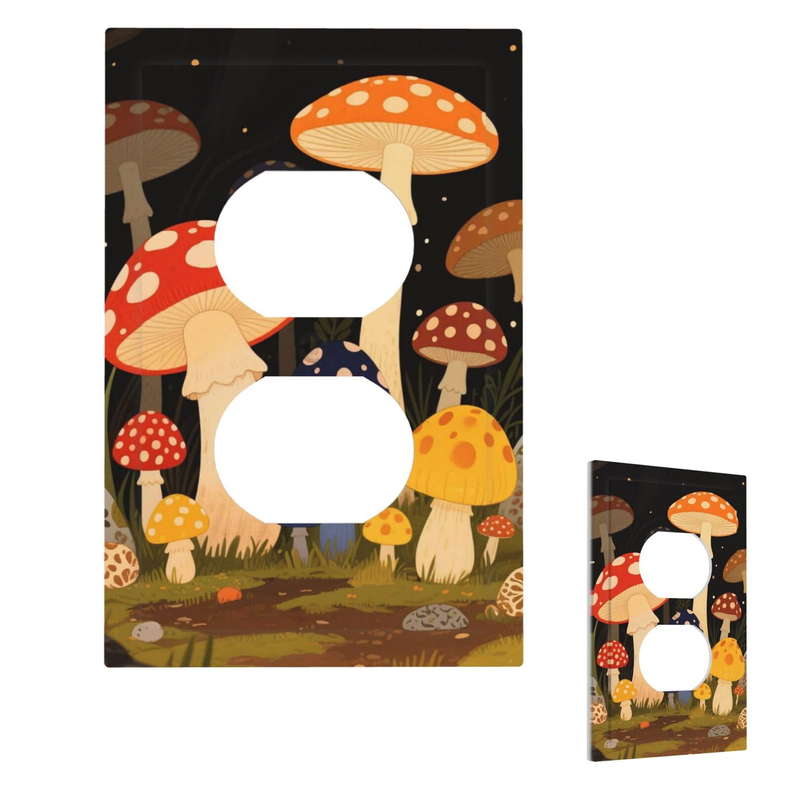 Vintage Mushrooms Wall Plate Cover Modern Decorative 1 Gang Light Switch Cover Unbreakable Receptacle Outlet Covers For Living Room Bedroom Home Decor Duplex