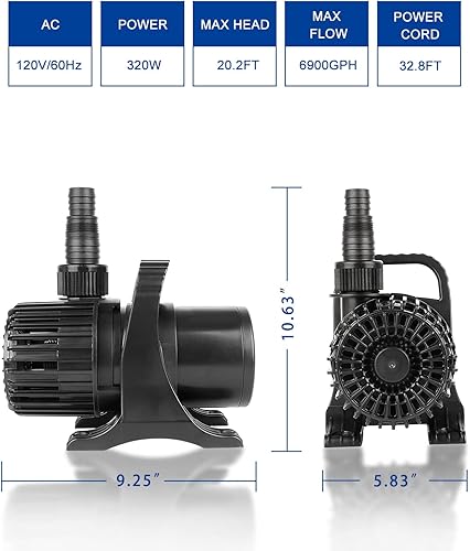 Miniatura 6 de OYO WATER Gran estanque de 6900 gph-320 W y 32.8 pies para estanque de agua y Kio Fish Fountain-s y bomba de jardín sumergible IPX8 cable largo de