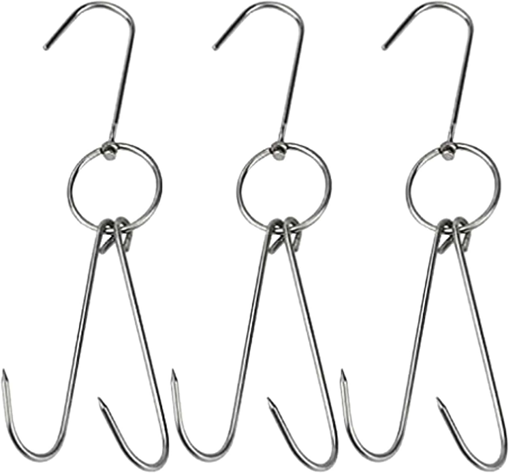 Setaria Viridis 3 PCS Double Meat Hooks Roast Duck Bacon Hams Shop Hook BBQ Grill Drying Hanger Cooking Tools Accessories for Peking Duck (Silver)
