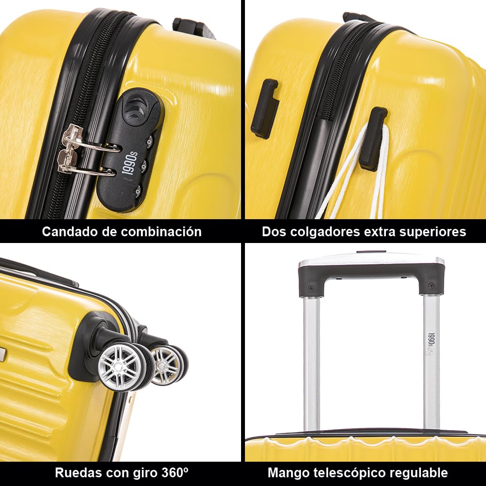 1990s Maleta de Cabina Policarbonato 55x40x20cm (40L) - 20 Pulgadas - Amarillo