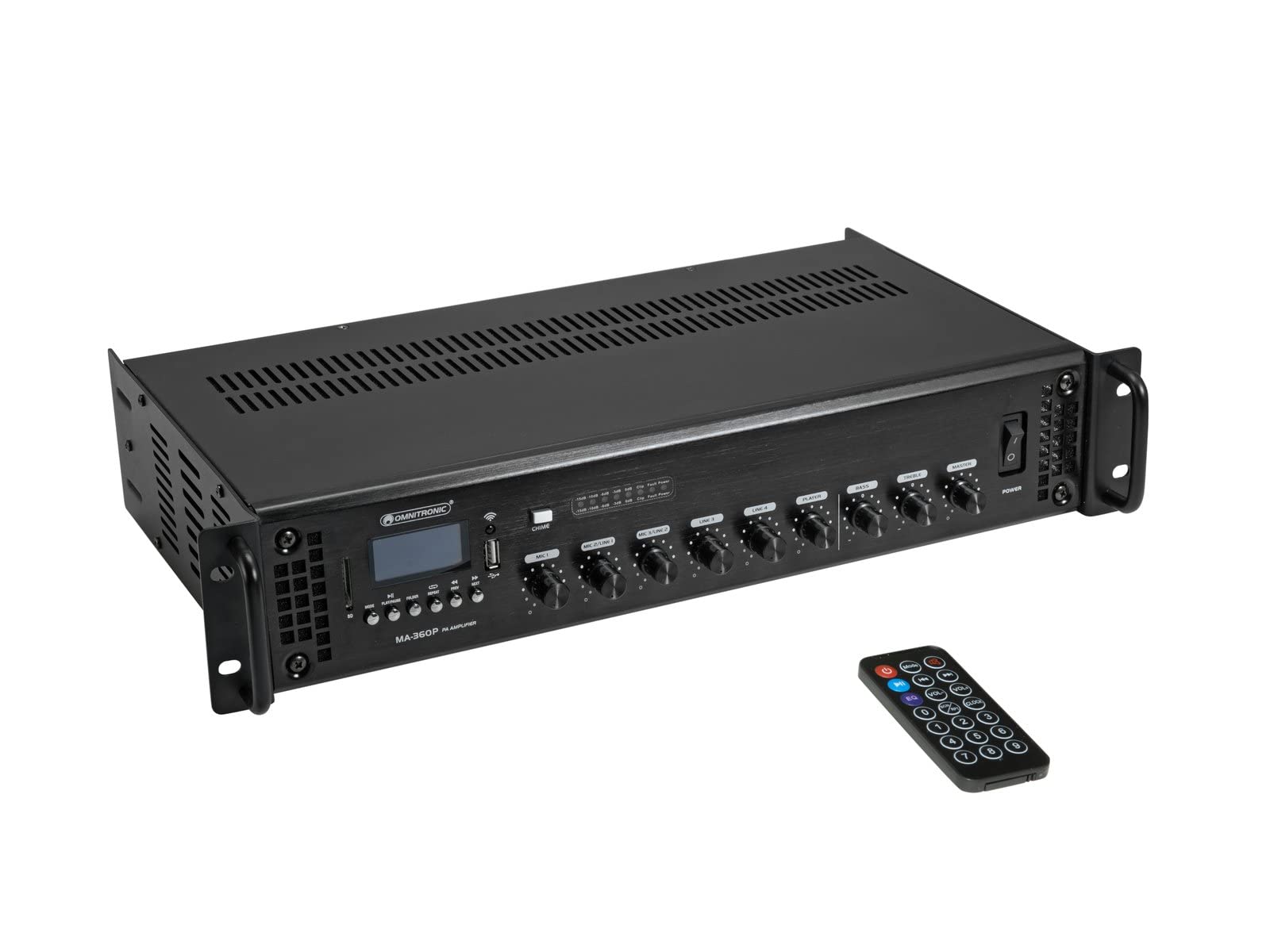 OMNITRONIC MA-360P ELA-Mischverstärker | ELA-Mono-Mischverstärker mit MP3-Player, Bluetooth und IR-Fernbedienung, 360 Watt