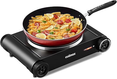 Hot Plate,Cusimax Portable Electric Hot Plate for Cooking,1500W Countertop Single Burner, Cast Iron Stove, Concealed Handle, Temperature Controls,