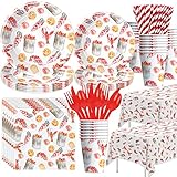 APOWBLS Crawfish Boil Party Supplies - Lobster Decorations Tableware, Plate, Cup, Napkin, Tablecloth, Cutlery - Crayfish Crab Seafood Shrimp Theme Party Supplies for Birthday | Serve 24