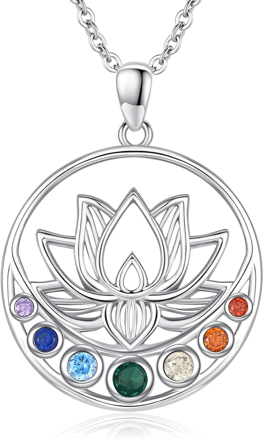 Suiknsn Lotus Necklaces for Women 925 Sterling Silver 7 Chakra/Yin Yang Pendant Necklace Spiritual Lotus Jewelry Birthday Yoga Gifts