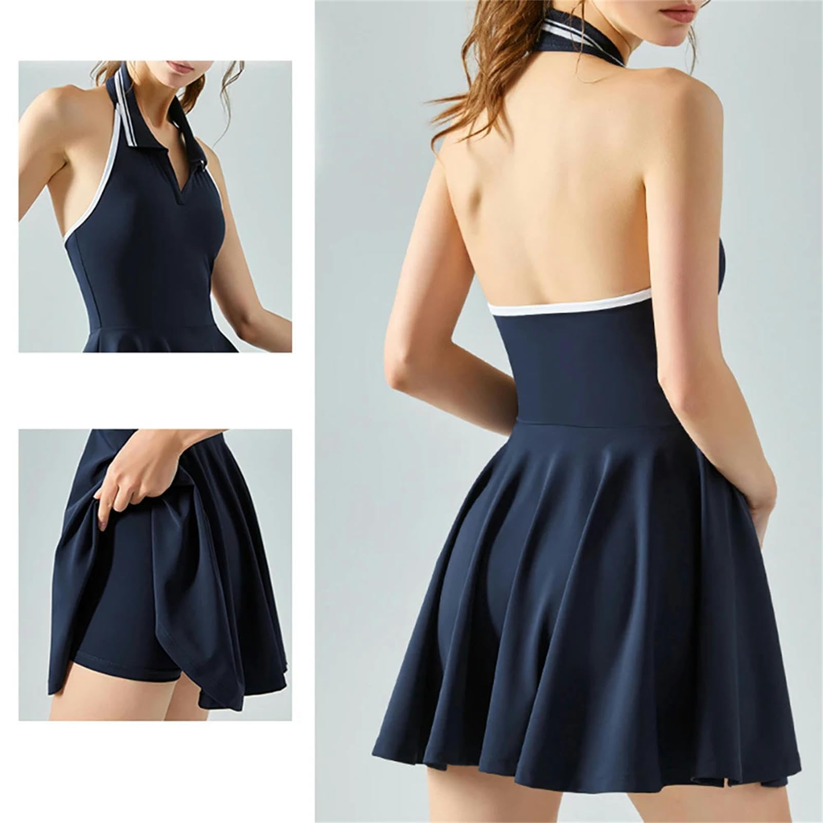 Jupe de Tennis Femmes Tennis Jupes Golf Shorts sans Dos Cogné Couleur Revers Jupe De Sport Jupe De Tennis