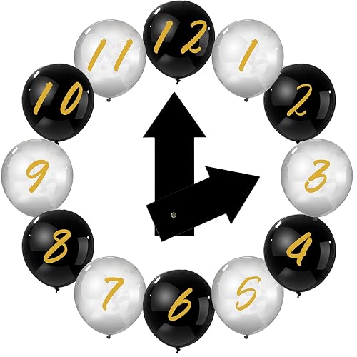 Gemscream 14 Pcs New Year Countdown Clock Balloons Set, Black