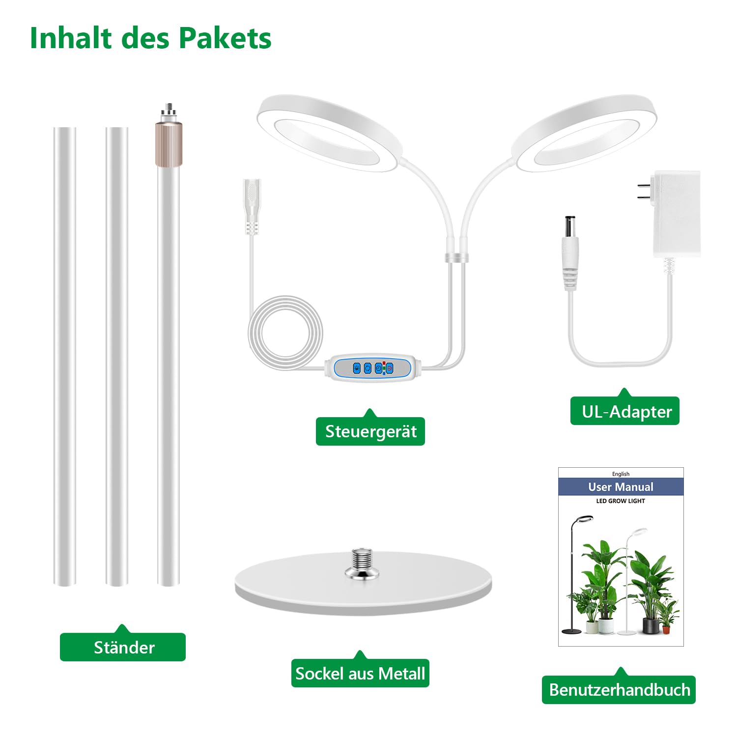 Aumtrly Lampada per piante, 2 teste, 168 LED, spettro completo, con supporto regolabile in altezza, 6000 K, luce bianca per piante con timer da 6/12/16H, 5 livelli di luminosità, 3 modalità di colore