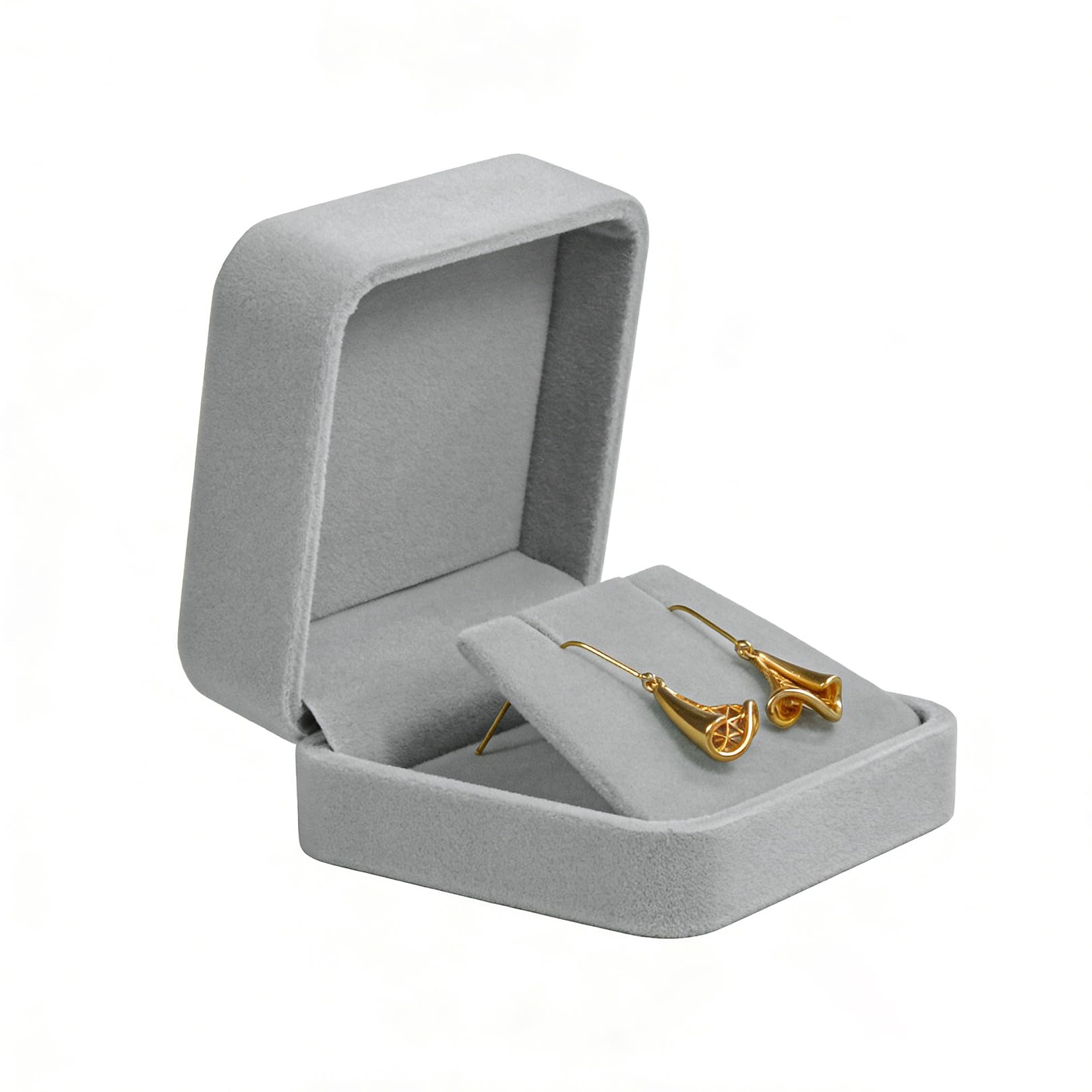 Cymygs Grey Velvet Earring Gift Box, Earring Box Gift, Gray Multipurpose Ring For Proposal And Engagement, Multipurpose Earring Display With Studs, Wedding Anniversary Valentine's Day Necklace Bracelet