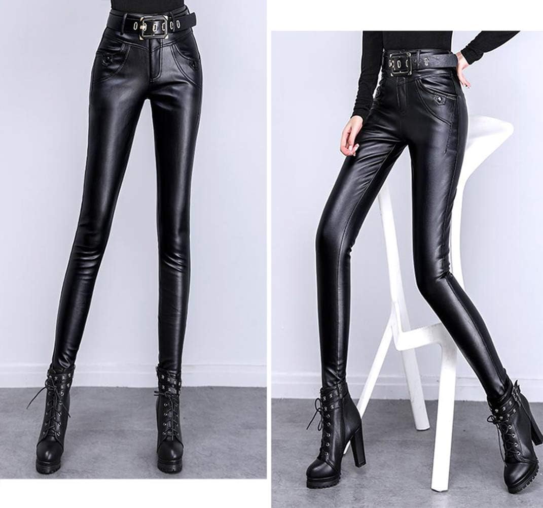 [BEIBANG] ロングパンツ レディース 秋冬 レギンス スキニーパンツ ストレッチ フェイクレザー パンツ 裏起毛 あったか