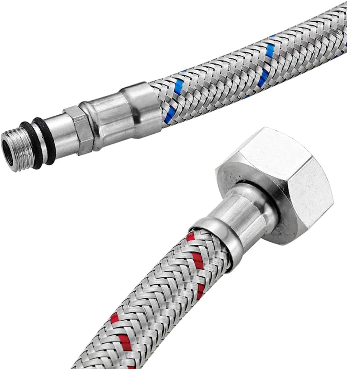 2 Flessibili caldo freddo per scaldino scaldabagno bidet e lavandino caldo freddo lunghi 500 mm tubo in gomma ricoperto da acciaio intrecciato (1/2'' pollice, 2)