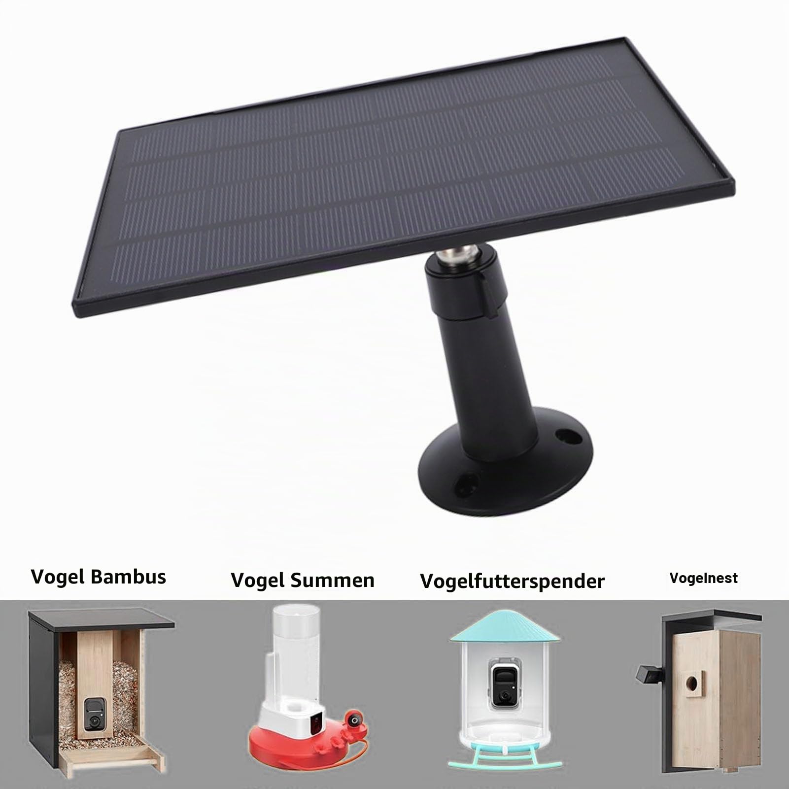 8W Solar Panel für Vogel Feeder Kamera, 2 in 1 Verbessertes, Wetterfest 360 Grad Einstellbares USB C Solarpaneele Ladegerät für Überwachungs Kamera, 9,8 Ft Kabel (BLACK)
