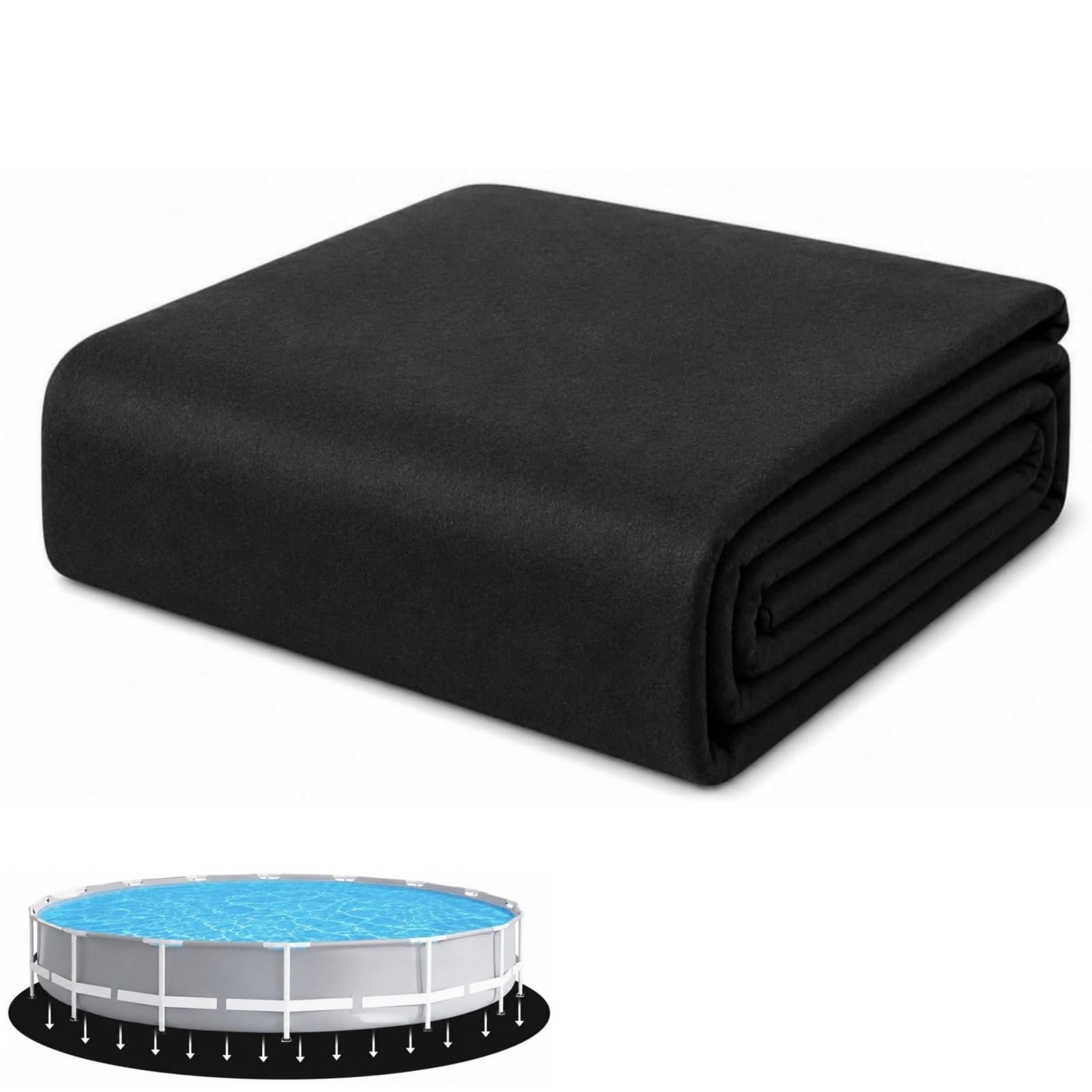 Extra-Thick Round Above Ground Pool Liner Pad, 8ft/10ft/12ft, Recycled Geotextile Underlayment, Prevents Punctures & Extends Liner Life, Swimming Pool Groundsheet Protector Mat (Black, 2.5m/8ft)