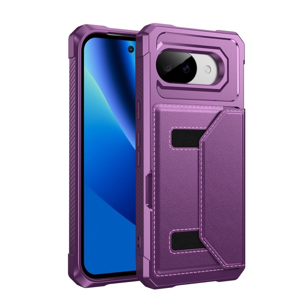 Funda genérica compatible con Google Pixel 8A (color: morado) de piel con tarjetero de silicona dura