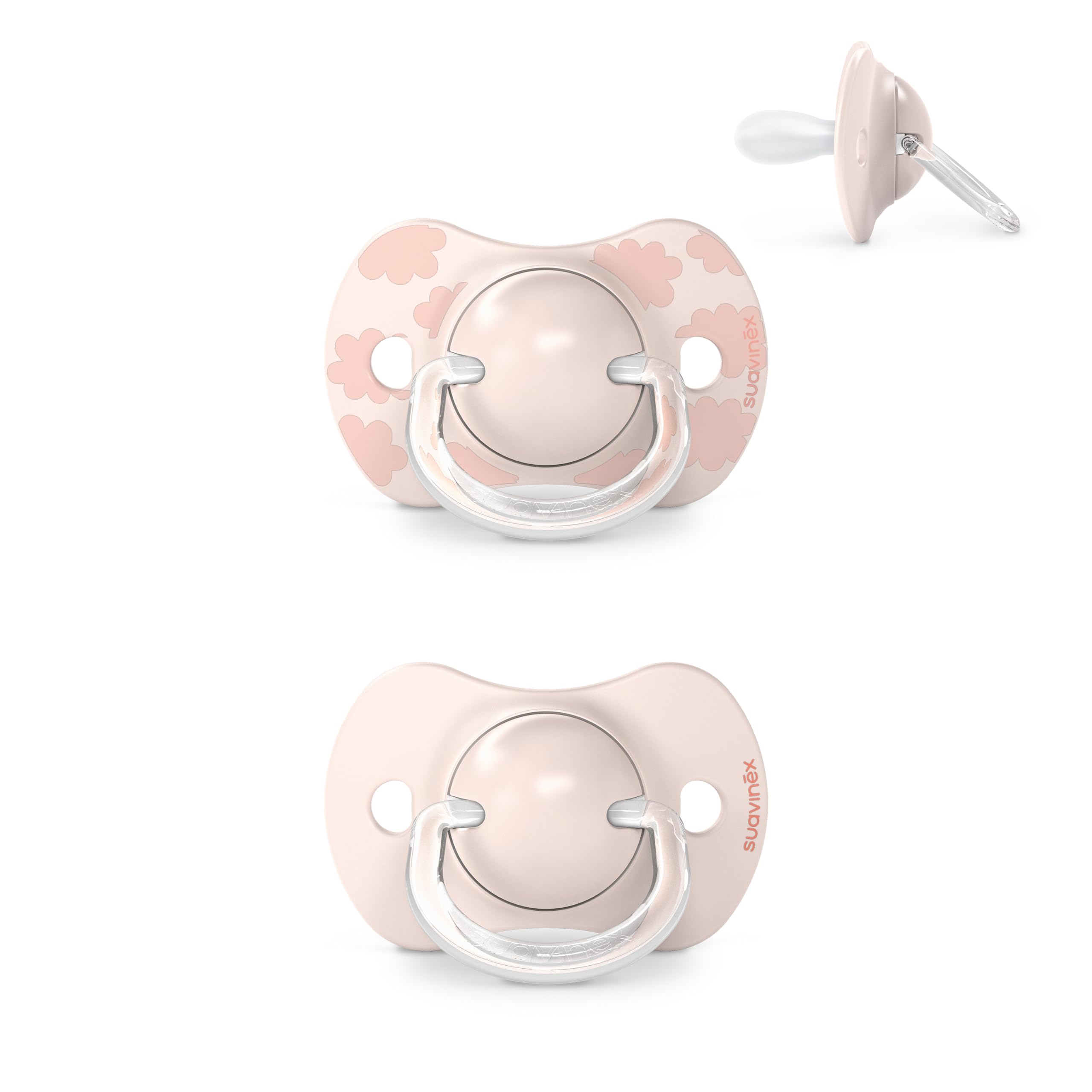 Suavinex Confezione da 2 Ciucci con Tettina Simmetrica in Silicone SX Pro, per Bambini 0-6 Mesi, Ciuccio Neonato, con Tettina Piatta e Flessibile, Dreams Rosa