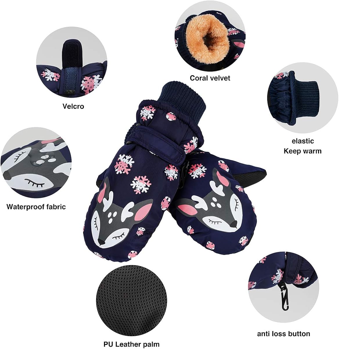 Kids Easy-On Wrap Waterproof Thinsulate Warm Winter Snow Ski Mitten: Clothing