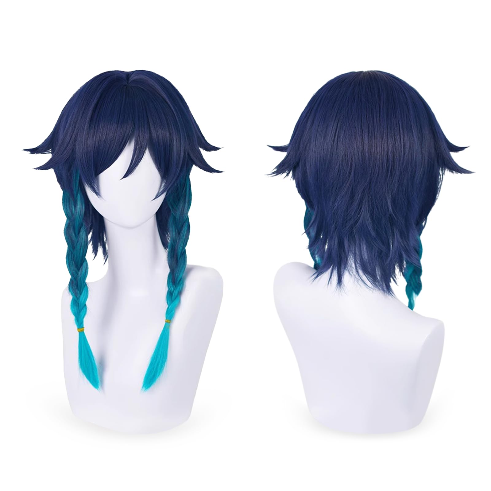 YONGCANWIG Cute Halloween Navy Blue Anime Cosplay Wig, 2 Hair Caps + Blue Wig, 2 Tone Anime Braided Hair with Braids Ponytails Bangs for Parties and