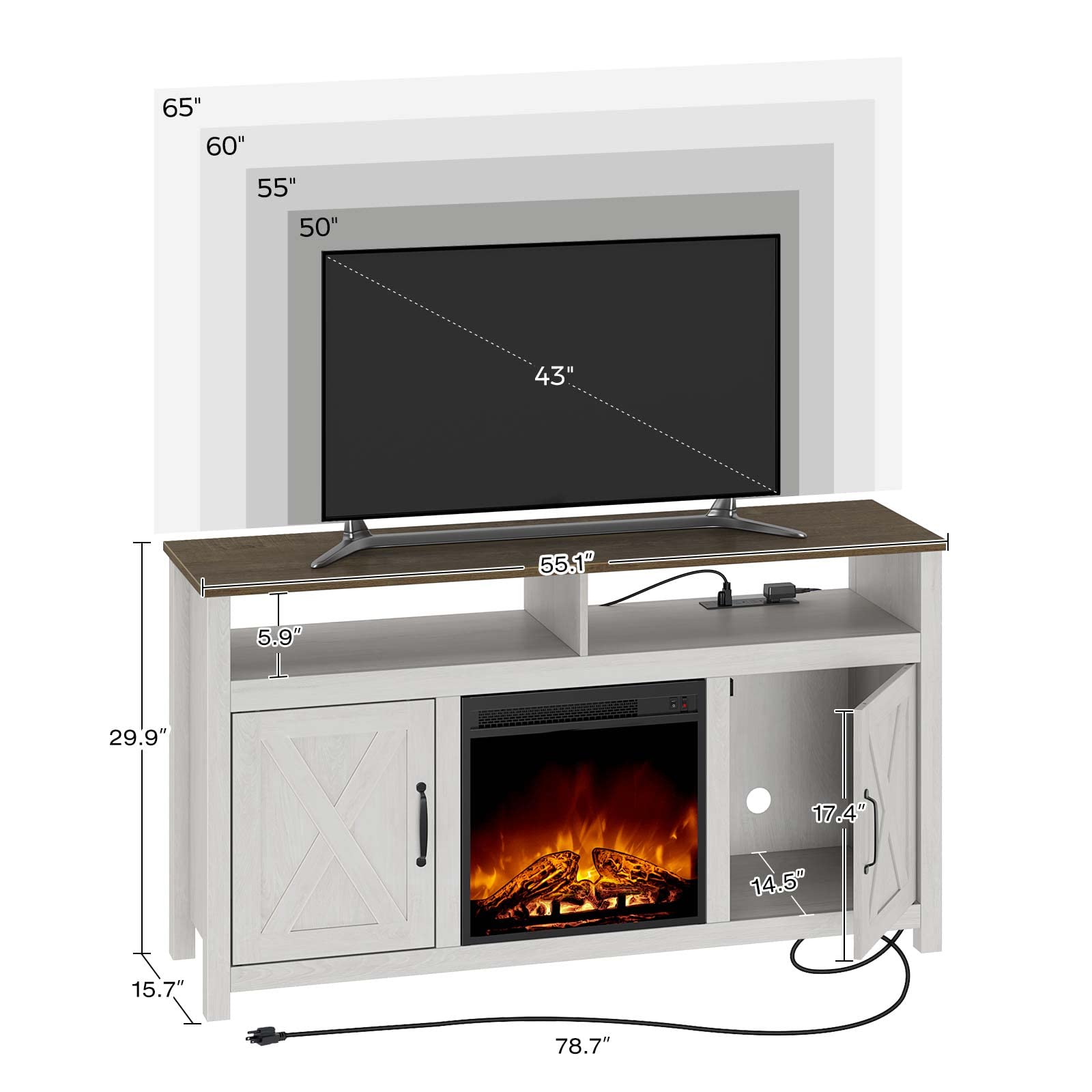 Rolanstar Fireplace TV Stand with LED Lights,55” TV Console Table with