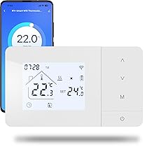 Termostato Wi-Fi a batteria con 2 fili, controllare per la caldaia a gas, termostato Tuya programmabile giornalmente, compatibile con controllo vocale di Google e Alexa.W506 3A