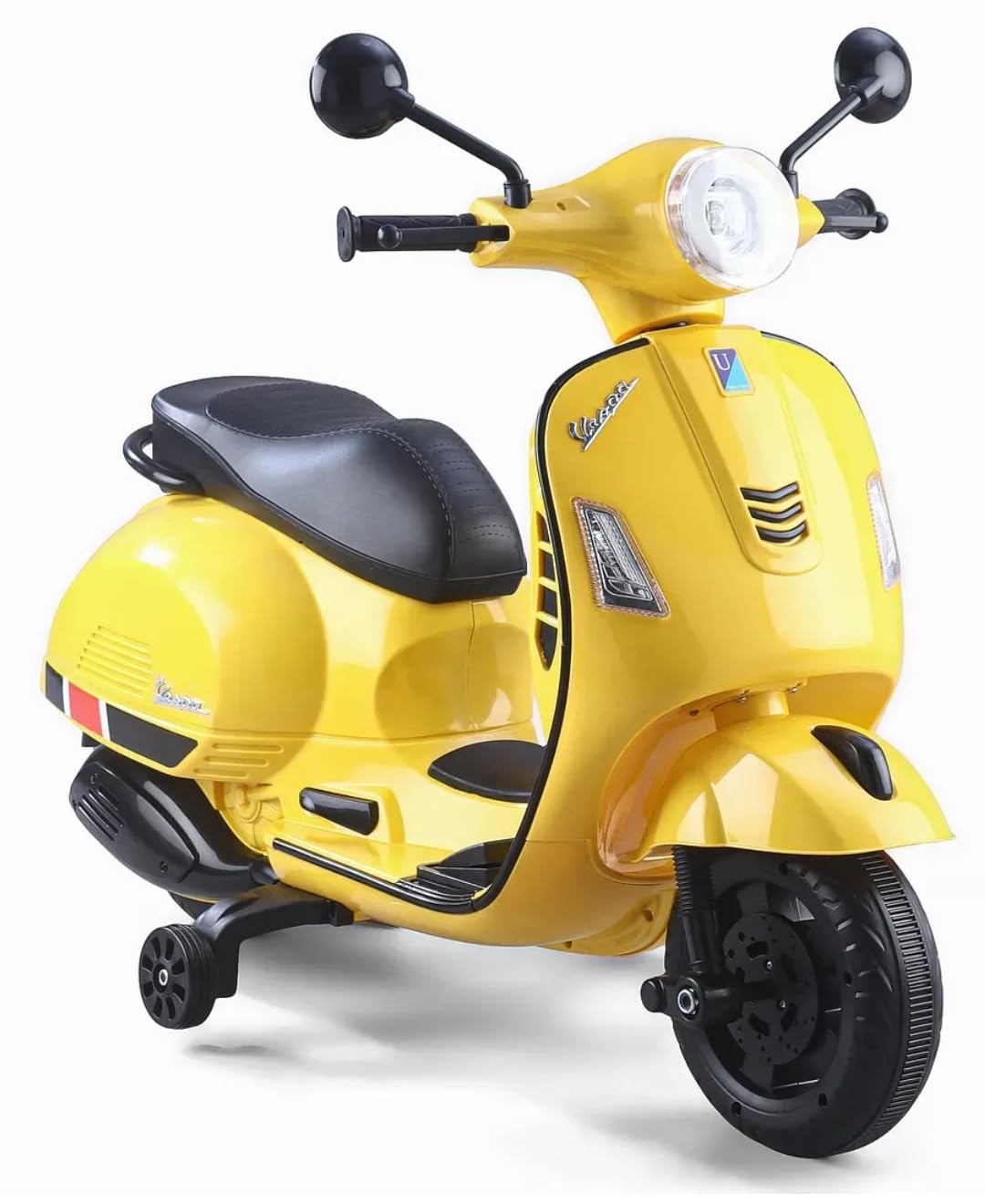 Vespa 12v Battery Operated Rechargeable Ride On Scooter with Foot Accelerator for Kids, 2 to 6 Years, Yellow