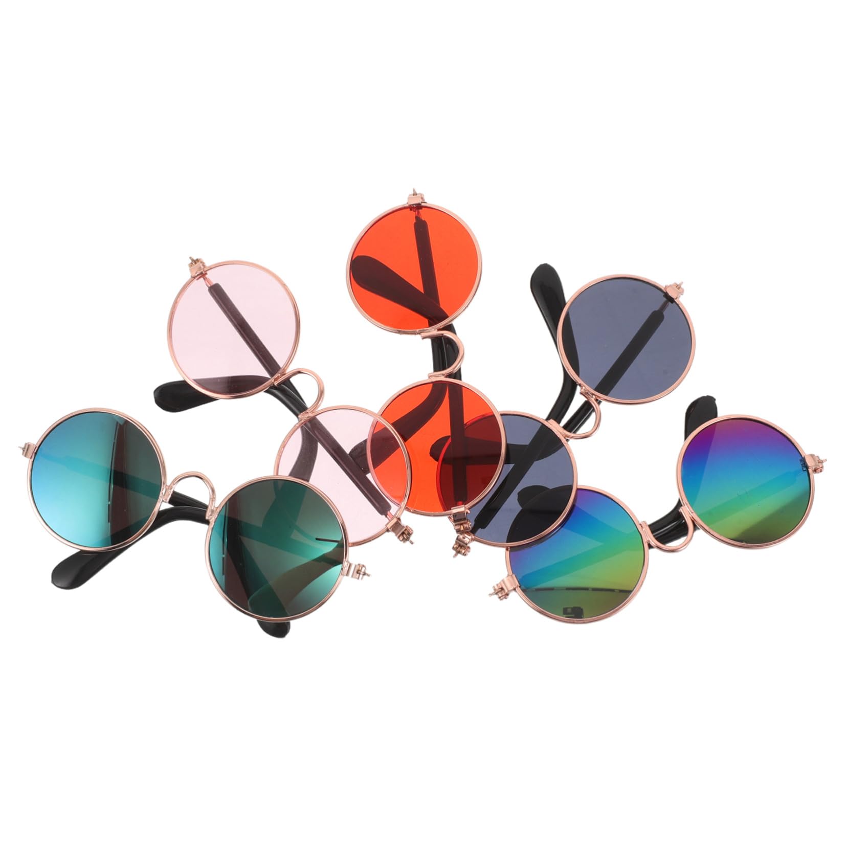 BUGUUYO 5 Pairs Pet Sunglasses for Small Dogs and Cats, Retro Mini round Shades with Gold Frame, UV Protection Funny Costume Eyewear for Puppy Photo Props and Outdoor Use