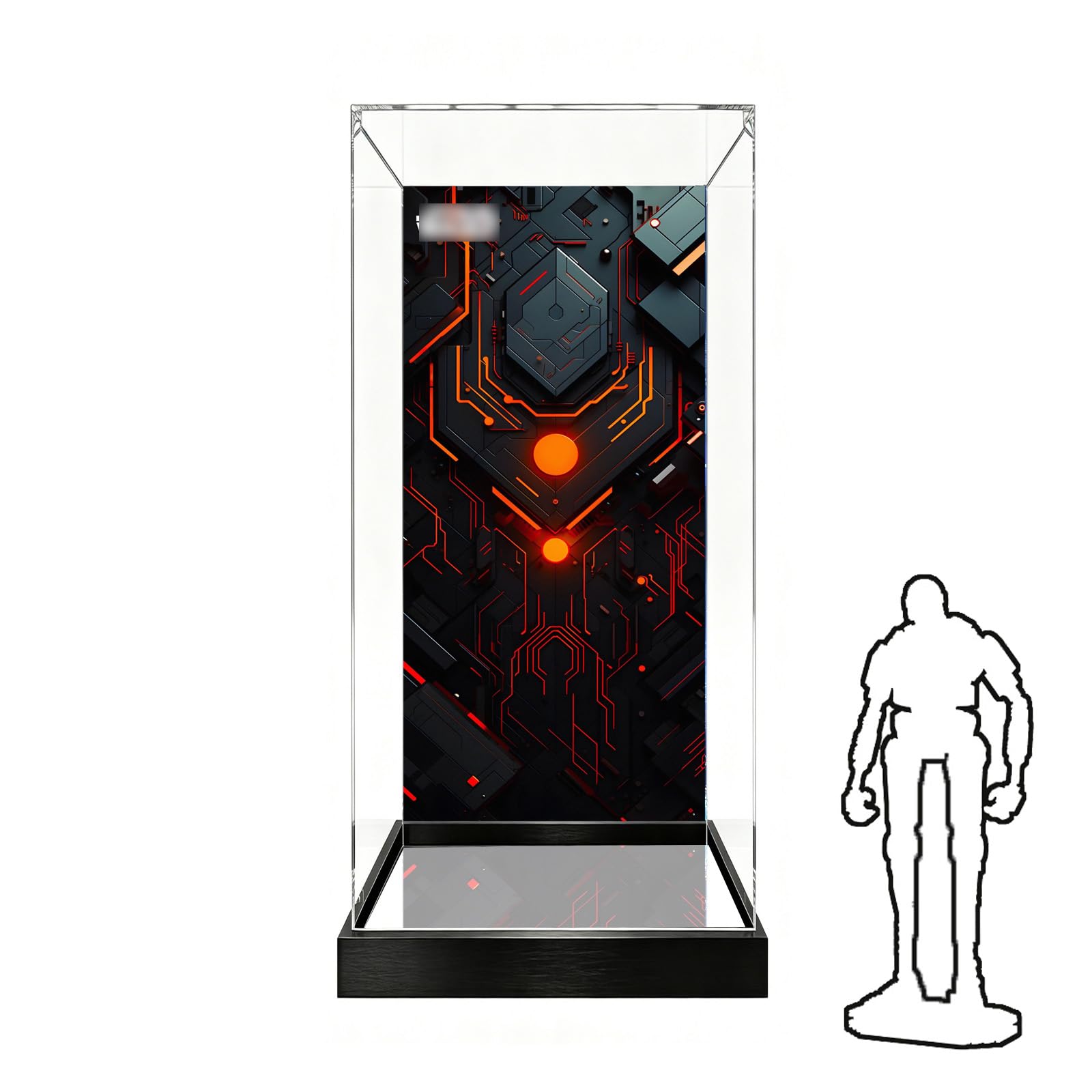 Acrylic Display Case Compatible with Lego 75434 Security Robot Model, Dustproof Transparent Storage Box, Compatible with Lego 75434 (Model Not Included) (Mirror Base+Background 1)